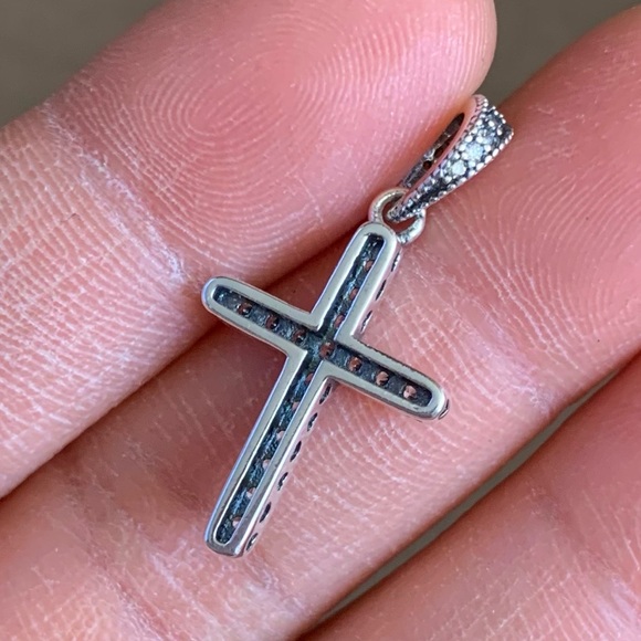 NWOT Sparkling Cross Pendant Dangle Charm CZ Sterling Silver 925 - Picture 5 of 9